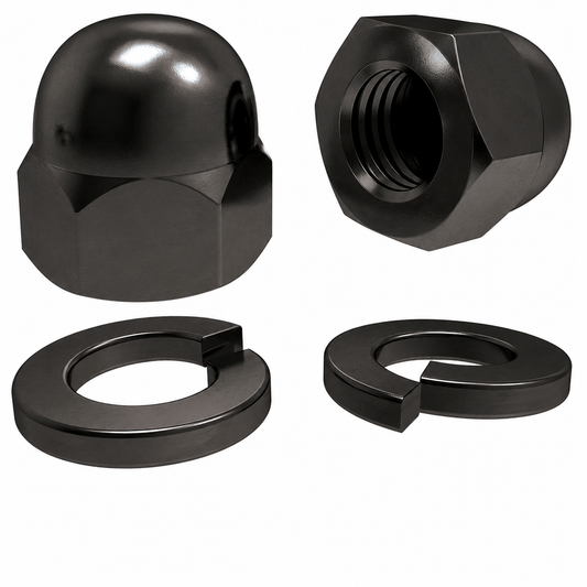 PIK Fencing M12 Dome Nut Black & Silver | Stainless Steel Fixing for Surface Mount Panels