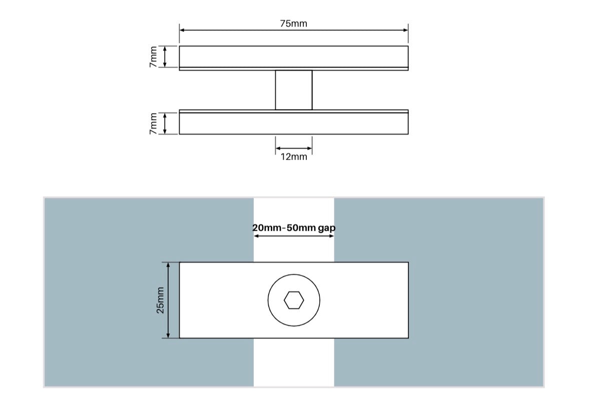 Short Glass to Glass Clamp | SS316 | 12mm Glass | 20-50mm Gap | Black, Satin & Polish