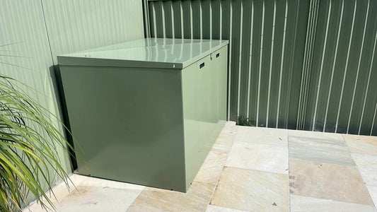 Close-up view of Acoustic Box galvanized steel soundproof pump enclosure housing