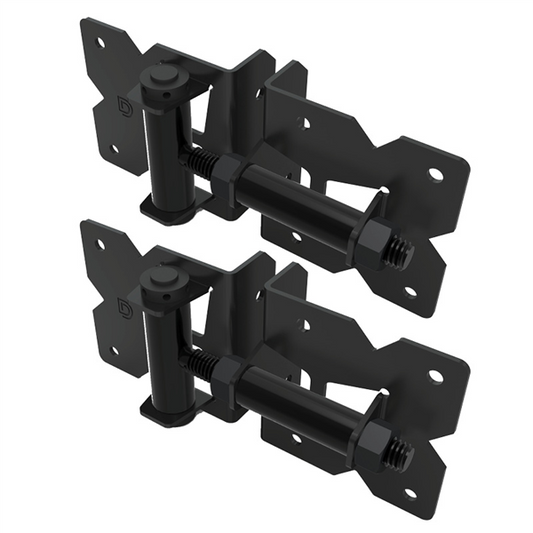 D&D TruClose Hamptons Gate Hinge | Adjustable Tension | White & Black | 2 Pack