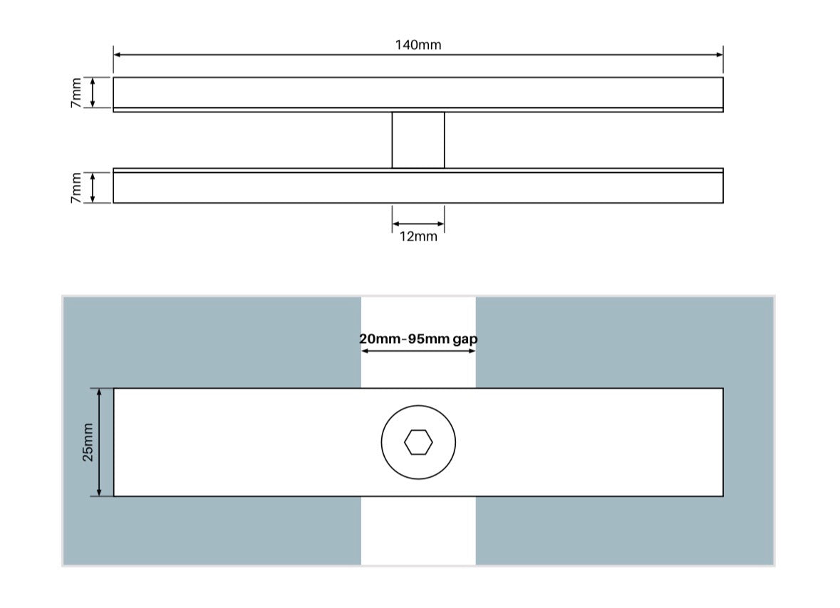 Large Glass to Glass Clamp | SS316 | 12mm Glass | 20-95mm Gap | Black, White, Satin & Polish