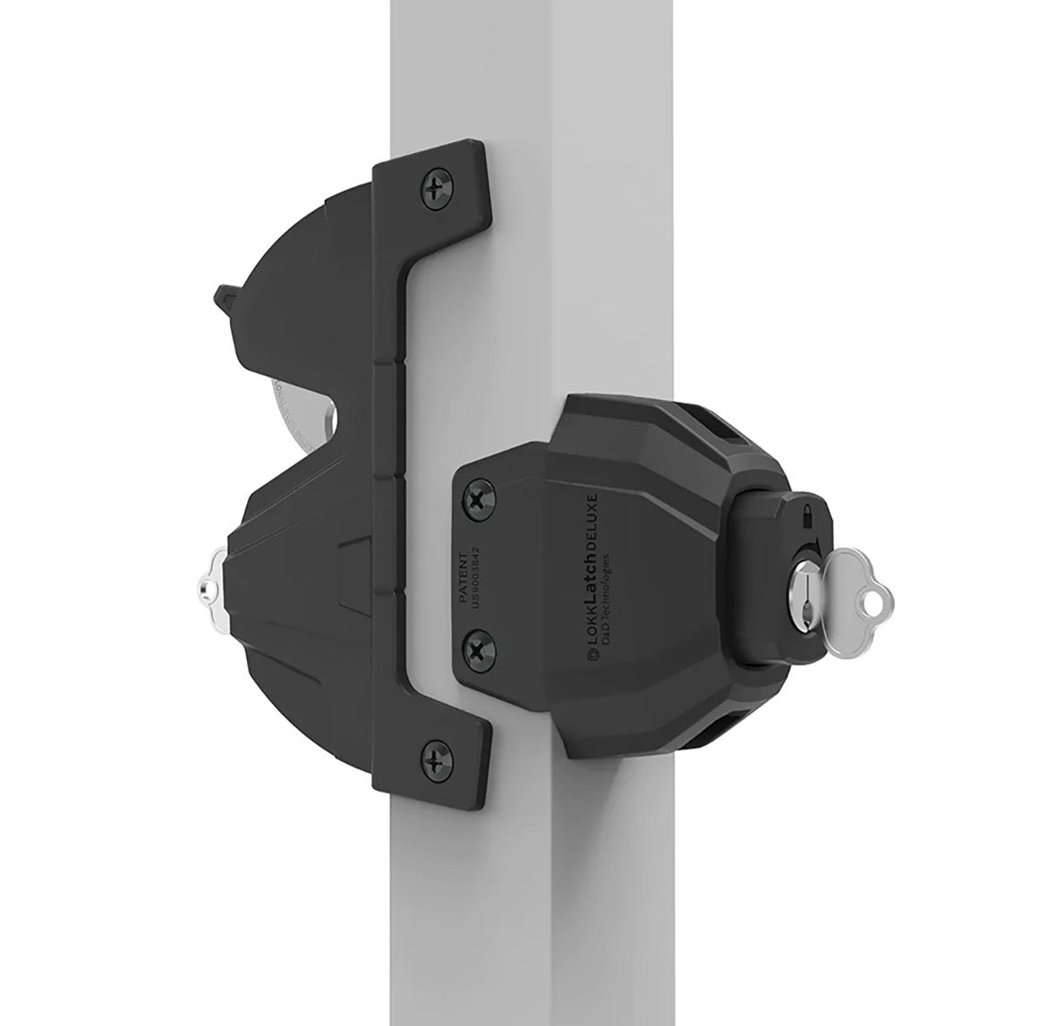 D&D Lokk Latch Deluxe Gate Latch | Push Button External Access | Keyed Different | White & Black
