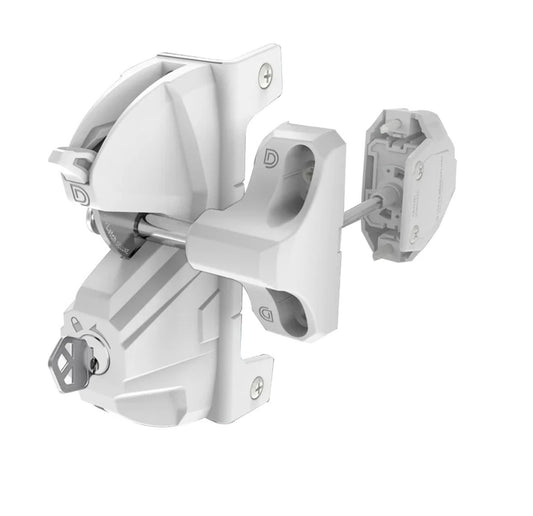 D&D Lokk Latch Deluxe Gate Latch | Push Button External Access | Keyed Different | White & Black