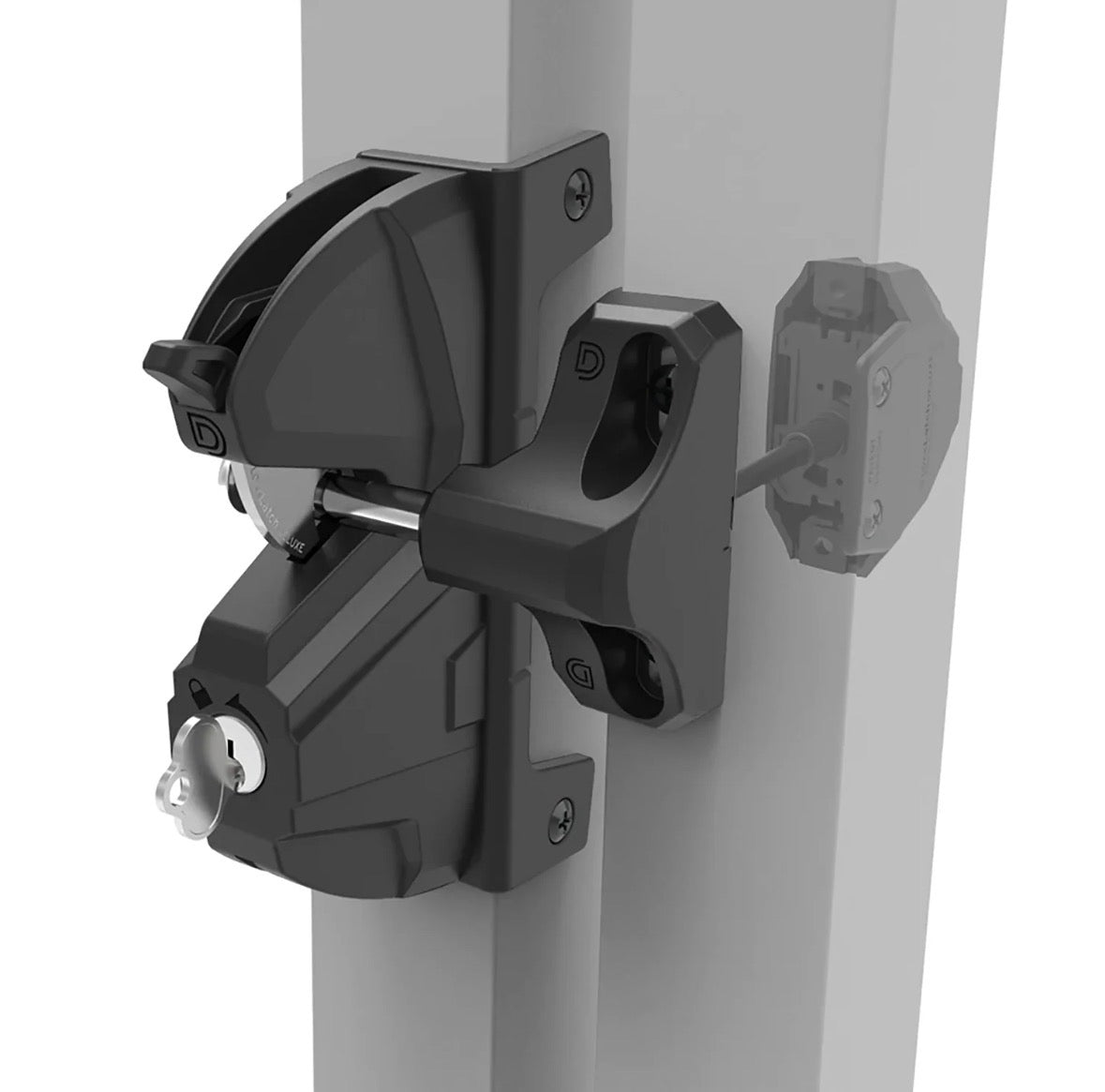 D&D Lokk Latch Deluxe Gate Latch | Push Button External Access | Keyed Different | White & Black