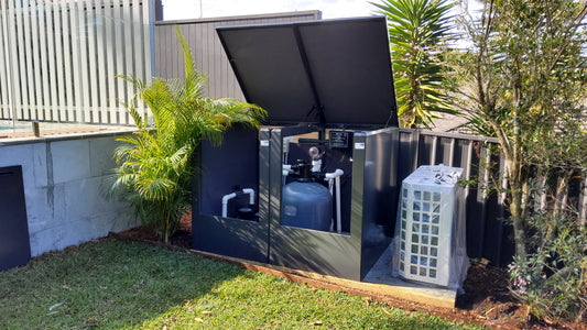 Acoustic Box outdoor soundproof enclosure installed over pool pump system