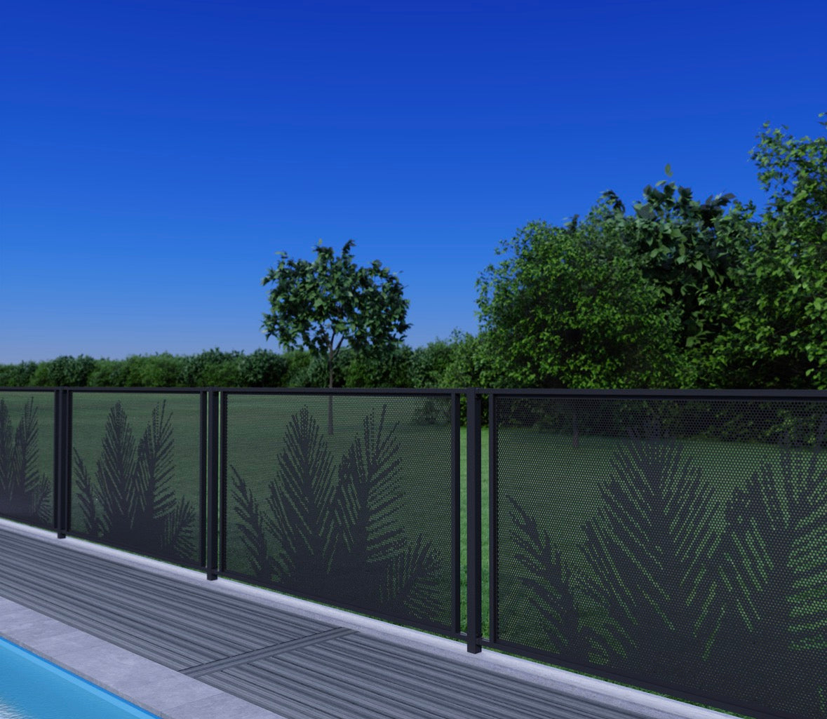 Premium Perf Pool Fence Panel | Palm Design | 1988mm W x 1188mm H | AS1926.1